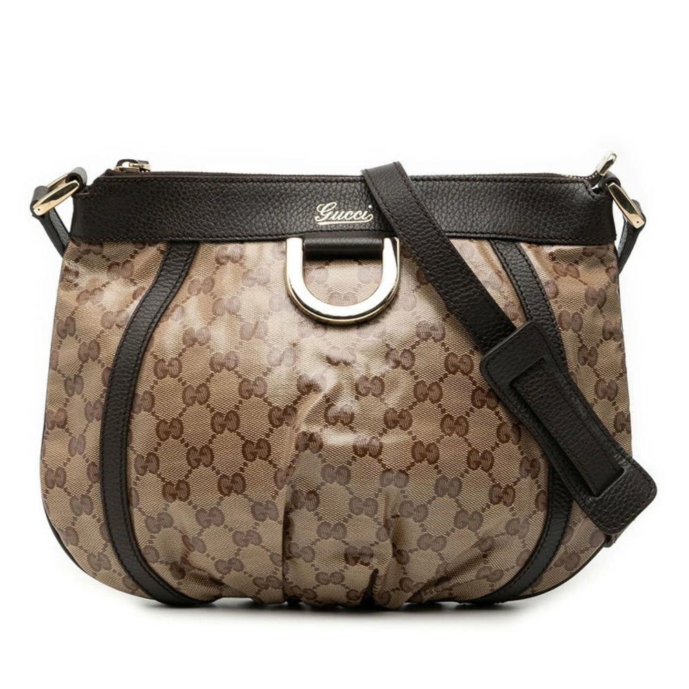 Gucci GG Crystal Abbey Crossbody Bag Beige Cream Brown Leather
